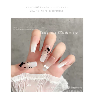 50ชิ้นในมินิเคทีโบว์อุปกรณ์แต่งเล็บสามมิติสีขาวขนาดผสมเรซิ่นสวมใส่เล็บอุปกรณ์เสริม