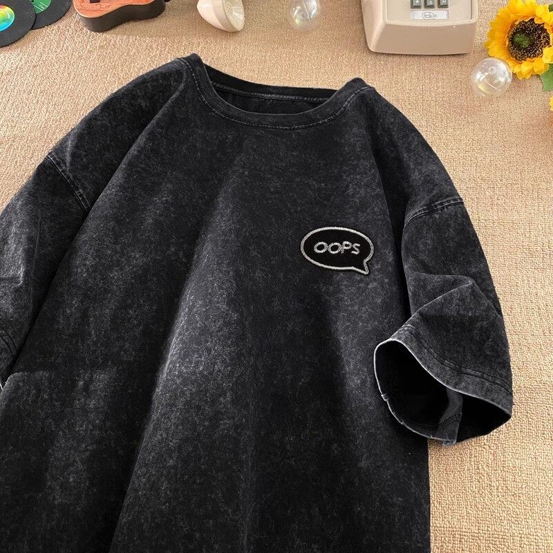 เกาหลี ดาว Oversize เสื้อยืดผ้าฟอก SXT1270 ผู้ชาย ผู้หญิง แฟชั่น วินเทจ ลายทาง ตัวอักษร การ์ตูน ลายสกรีน ฤดูร้อน M-3XL - รูปที่ 2