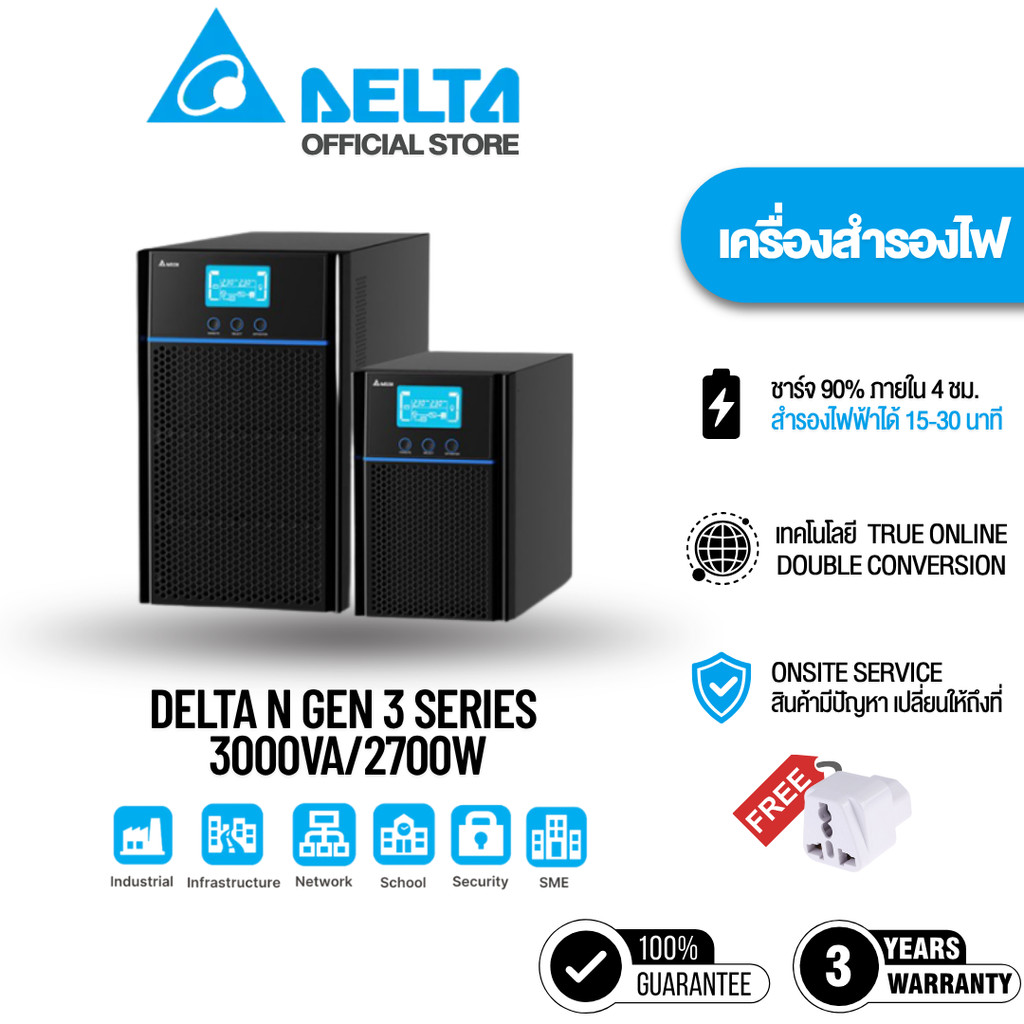 [สินค้าพร้อมส่ง] Delta UPS N Gen 3 Series 3000VA/2700W เครื่องสำรองไฟ [NX-3kVA]