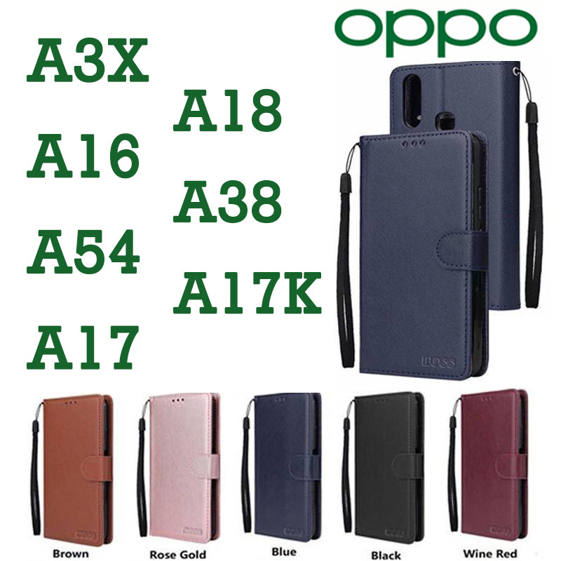 เคส ฝาพับ เสียบบัตร OPPO A18 A38 A17 A17K A16 A16K A78 A58 4G 5G A60 A98 ตั้งได้ แถมสาย เคสกระเป๋า ล็อค ส่งจากไทย BOSS