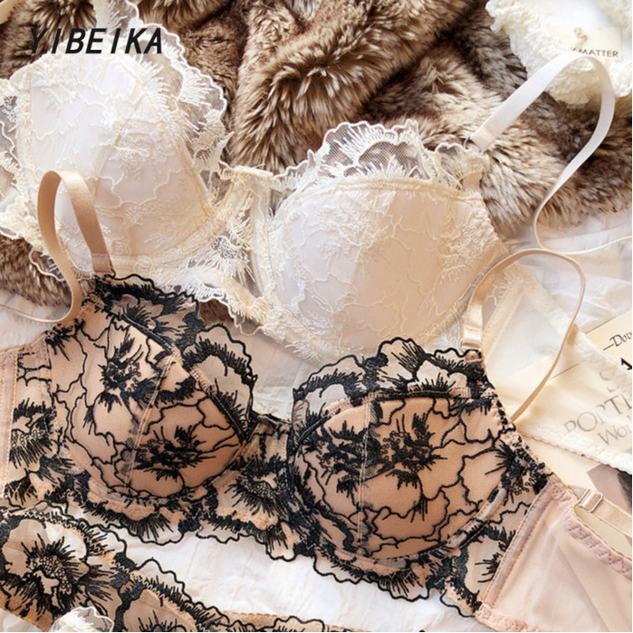 ฝรั่งเศส เซ็กซี่ เย็บปักถักร้อย ลูกไม้ รุ่นบาง ชุดชั้นในเหล็กอ่อน