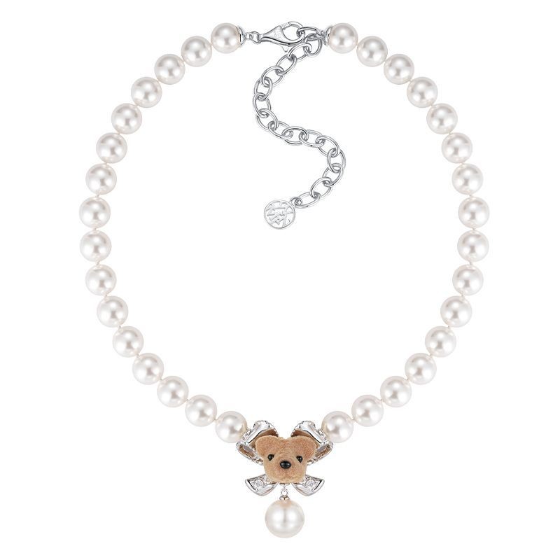 [miaom] [Fluffy] VERB Paradise Series Bow Flocking Bear สร้อยคอมุกเทียมของขวัญคริสต์มาสปีใหม่