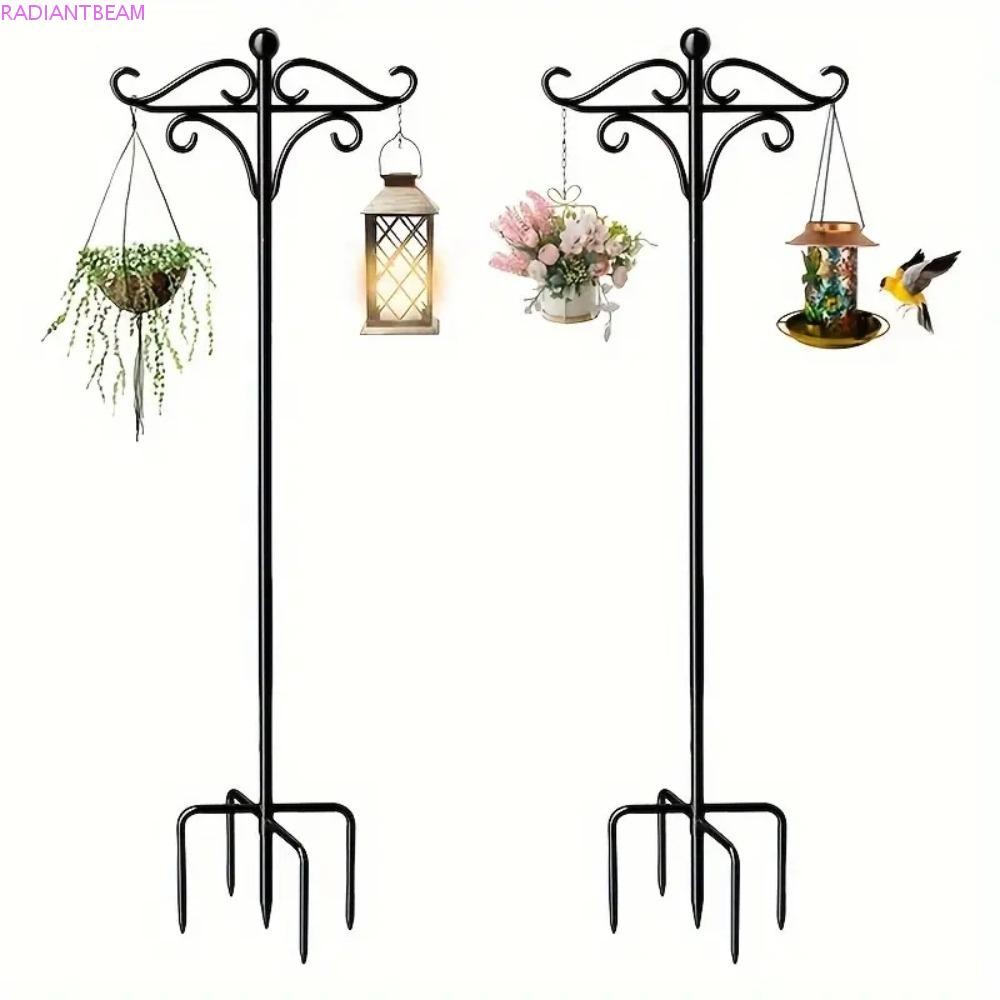 RADIANTBEAM โลหะ Shepherds ตะขอ, โลหะปรับแขวนตะกร้าตะขอ, กระถางดอกไม้รองรับ Weather-Resistant Multifunctional Black Plant Hook ระเบียง