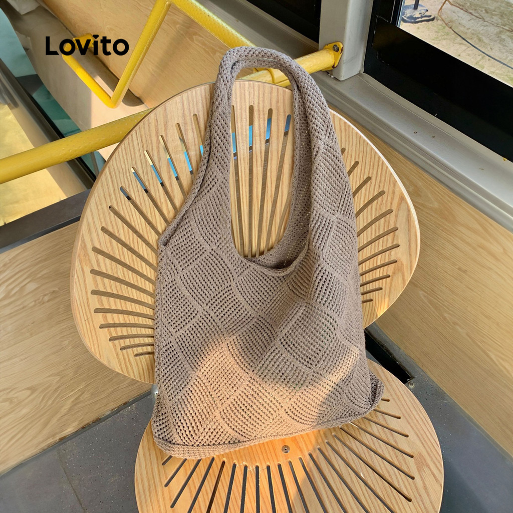 Lovito กระเป๋าสะพายไหล่ใบเล็กสำหรับเดินทางท่องเที่ยวช่วงฤดูร้อนแบบเรียบง่ายสำหรับผู้หญิง LFA72073