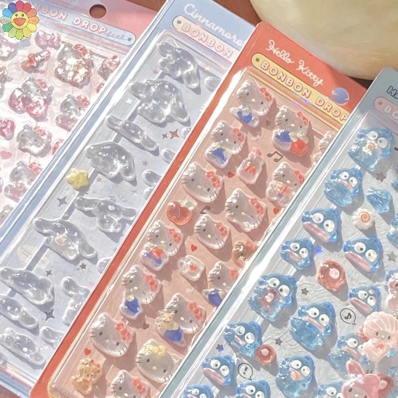 GOGO 1 แผ่นแฟชั่นน่ารักที่น่าสนใจ Cinnamoroll เคสโทรศัพท์บรรเทาสติ๊กเกอร์ตกแต่ง Hello Kitty 3d สติกเกอร์คริสตัลของเล่นเด็ก TH