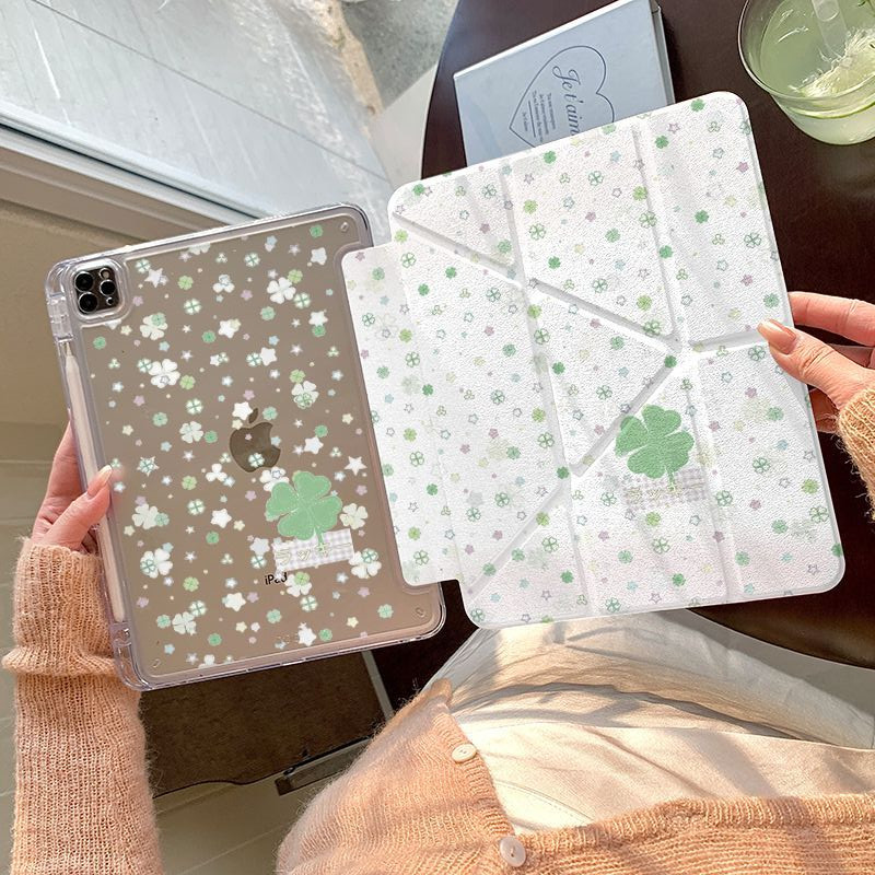 Four-leaf Clover Apple ipad11 Flat case air7/6 เคสป้องกัน pro2024 พร้อมช่องเสียบปากกา 3+y% ลด air5/4 หญิง 10/9/8 Generation case ipad เคสไอแพด air4 เคส ipad gen9 เคส ipad case ipad gen 10 case ipad air5  case ipad air 6 ปากกา iPad