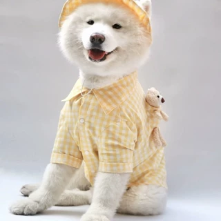 เสื้อสุนัขฤดูร้อนขนาดใหญ่ลายตารางสำหรับ Samoyed Golden Retriever border collie Lab
