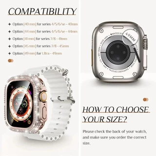 Bling แก้ว + ฝาครอบเพชร PC กันชน + หน้าจอสําหรับ Apple Watch 45 มม.44/40 41 มม.Iwatch Series 10 46 มม.42/9 8 7 5 6