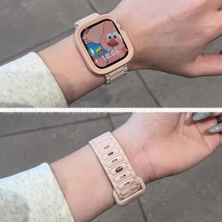 สายรัดซิลิโคนสามเส้นพร้อมเคสป้องกันเหมาะสําหรับสมาร์ทวอทช์ซีรีส์ 10/9/8/7/6/5/กับ/4/3/2/1 สายรัดสีลูกกวาดเหมาะสําหรับ ฉันดู 49/46/45/44/42/41/40/438มม