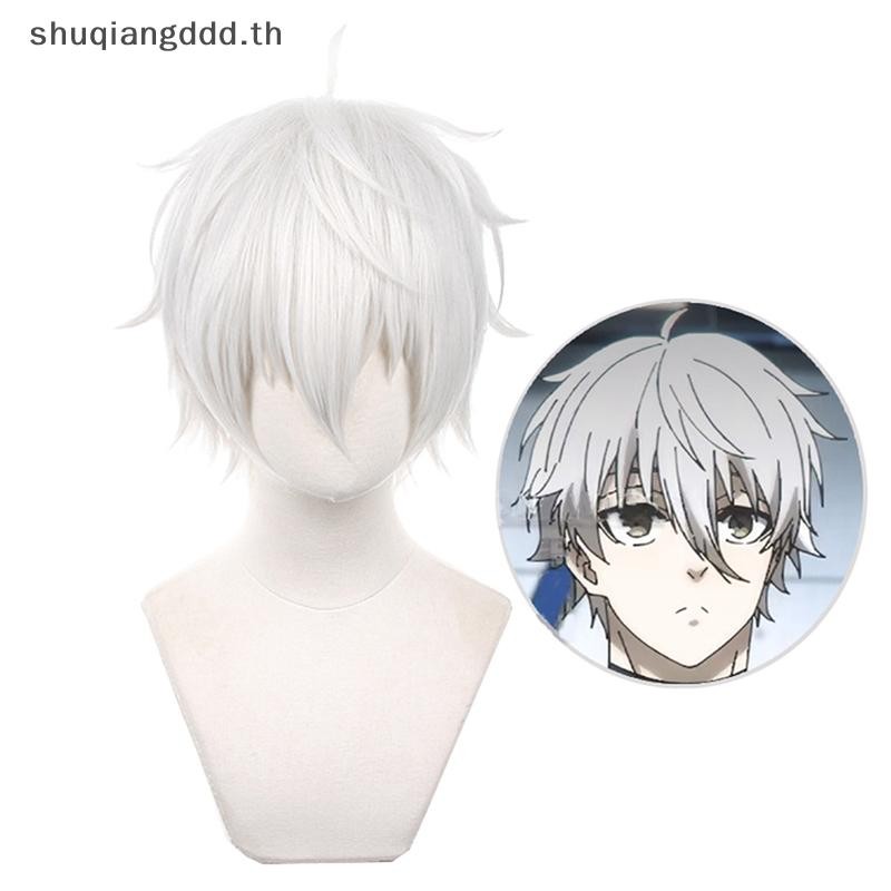 Sqhair อะนิเมะคอสเพลย์วิกผมสําหรับ Dramatical Murder เครื่องแต่งกายสั้น Sliver วิกผมสังเคราะห์สีขาว