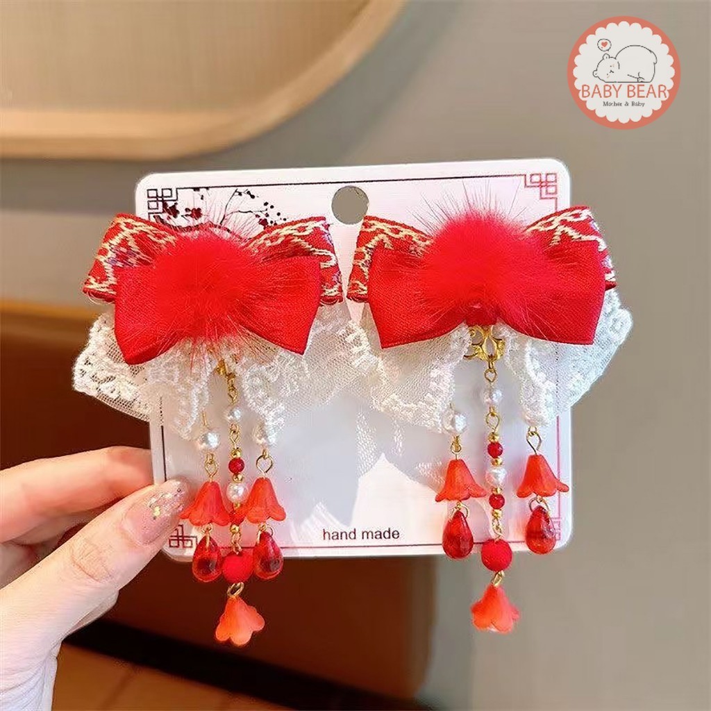 กิ๊บสีแดงอาหมวย กิ๊บติดผมตรุษจีน เครื่องประดับผมตามเทศกาล - รูปที่ 7