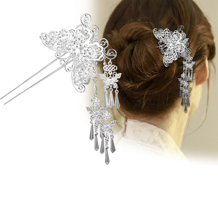 ใหม่สไตล์จีนโลหะผีเสื้อขั้นตอนสั่นพู่กิ๊บหญิงโบราณระดับไฮเอนด์ที่เรียบง่ายทันสมัยกิ๊บกิ๊บ