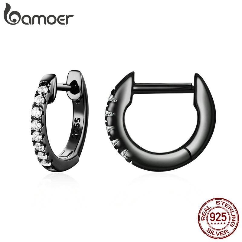 Bamoer 925 เงินสเตอร์ลิง Sliver ต่างหูการออกแบบวงกลมที่ละเอียดอ่อนของขวัญที่เรียบง่ายสําหรับผู้หญิง 