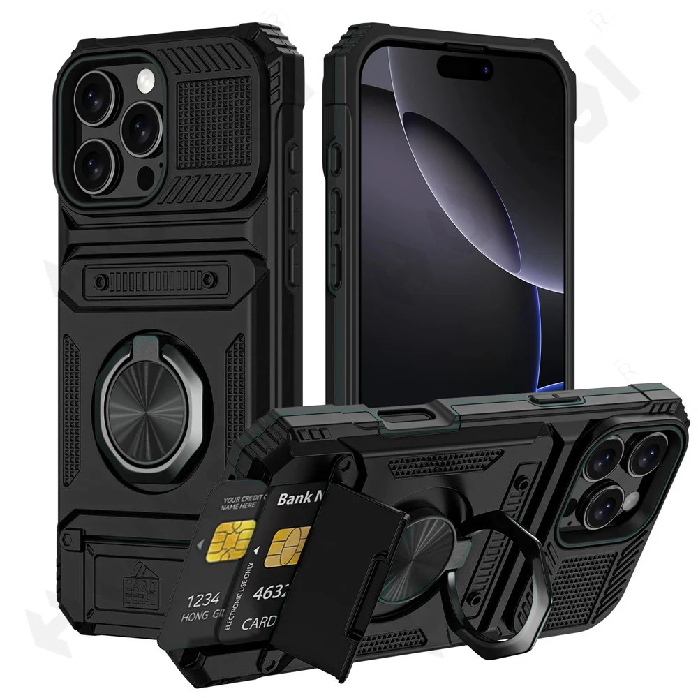 สําหรับiphone 16 15 14 13 12 11 Pro Max XS XR 8 7 Plusแม่เหล็กหมุนแหวนKickstand Heavy Duty Dropป้องกันกระเป๋าสตางค์