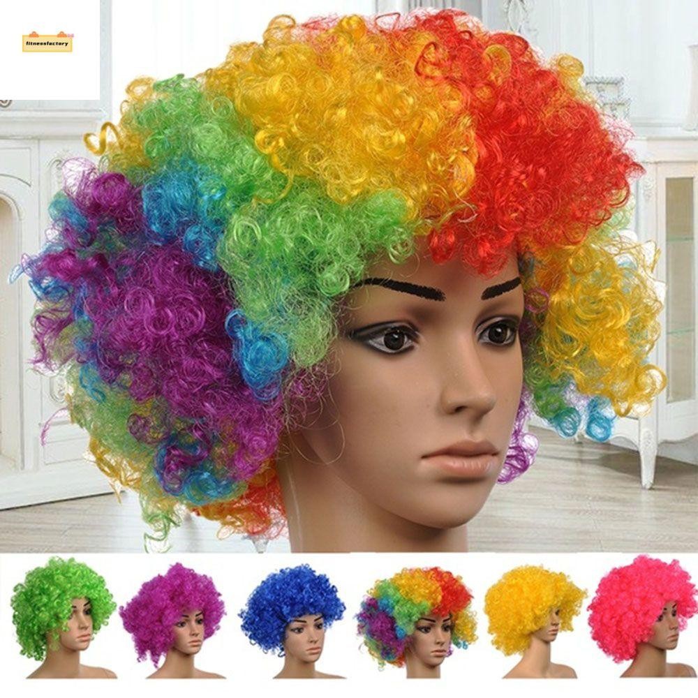 Fitnessfactory วิกผมสังเคราะห์แฟนซีปาร์ตี้เด็ก Rainbow Clown Props แฟนฟุตบอลวิกผมเครื่องแต่งกาย Party