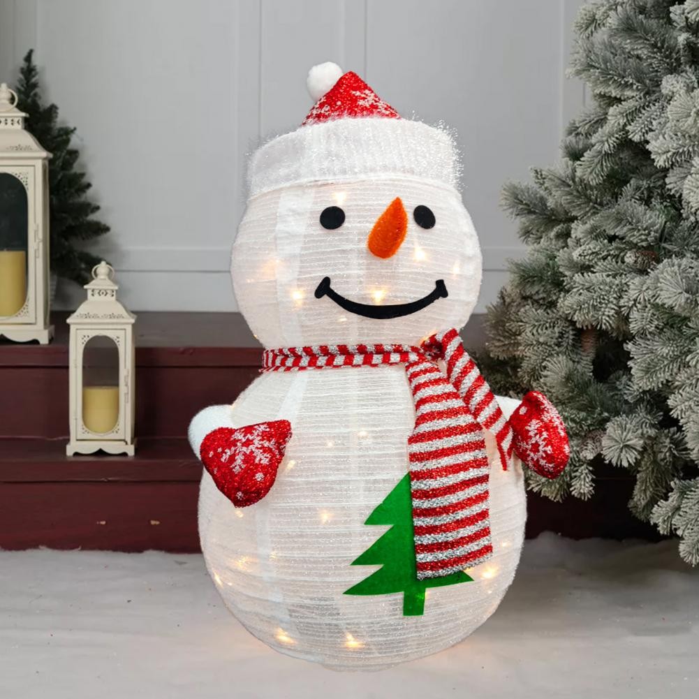 งานรื่นเริงตกแต่งกลางแจ้ง Snowman เครื่องประดับตกแต่งคริสต์มาสกลางแจ้ง Led เครื่องประดับ Snowman เรืองแสงพร้อมเลื่อมแบบพับได้สําหรับ Yard