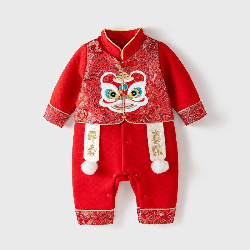 Baby New Years Eve Jumpsuit เสื้อผ้าฤดูใบไม้ร่วงเสื้อผ้าเด็ก Romper Jumpsuit เดือนแรกเทศกาล Tang ชุดร้อยวันชุด th1203