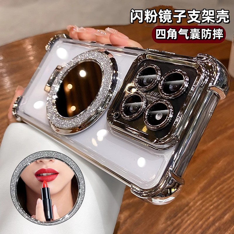 สําหรับ Xiaomi 14T Pro 14 T Glitter กระจกแม่เหล็กผู้ถือซิลิโคนสําหรับ Xiaomi Mi 14TPro 14 13T ชุบกันกระแทกถุงลมนิรภัยนุ่ม