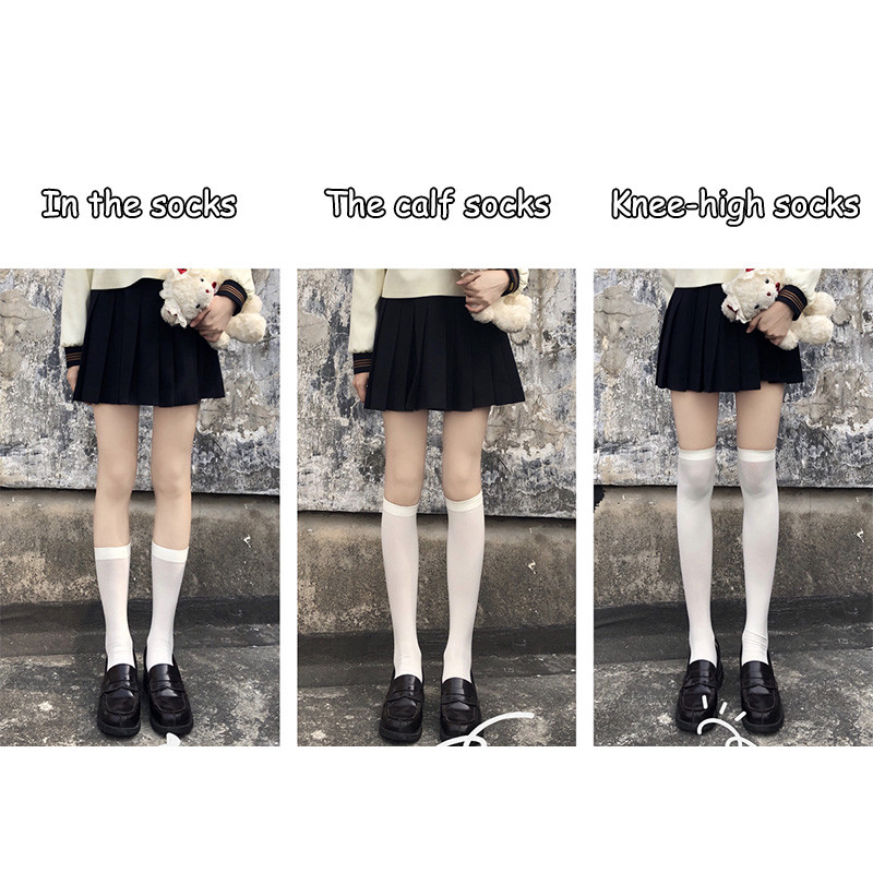 ในไทย💖ถุงเท้า ถุงน่องเนือเข่า JK Lolita ถุงเท้าลูกวัวผู้หญิง ถุงน่องเนือเข่ ยืดหยุ่นสูง สีพื้น สไตล์นักเรียนญี่ปุ่น - รูปที่ 6