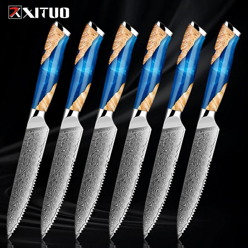 XITUO Damascus Steak Knife Set 2-4Piece Japanese VG10 Steel Blades 5 Inch Premium Serrated Steak Kni