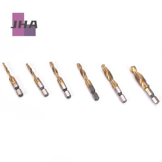 [JHA] M3-m10 Hex Shank Titanium Plated HSS Hand Screw Thread Metric Tap Drill Bits ใหม่