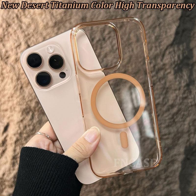 ใหม่ Desert Titanium สีโปร่งใส PC กรณีแม่เหล็กสําหรับ iPhone 12 13 14 15 16 PRO MAX กรณี 14/15/16 PLUS ป้องกันกล้อง enclosed ปกหลัง