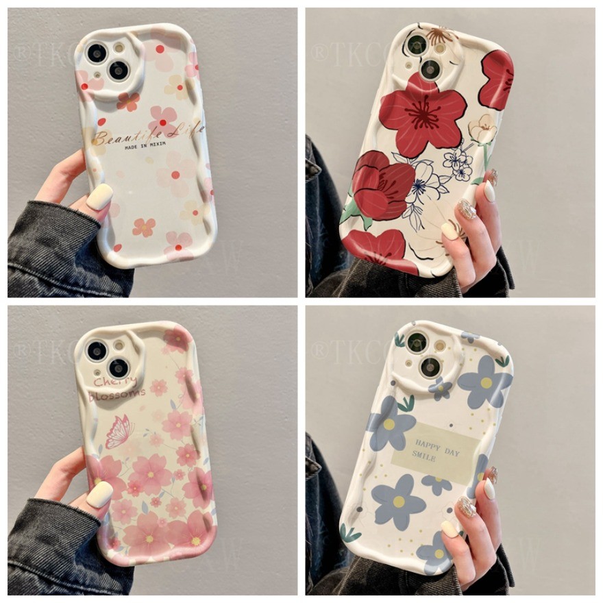 SAMSUNG ดอกไม้สีฟ้าสีแดงดอกไม้สําหรับsamsung Galaxy A06 A16 A32 A33 A34 A35 A50 A50S A30S A51 A52 A5