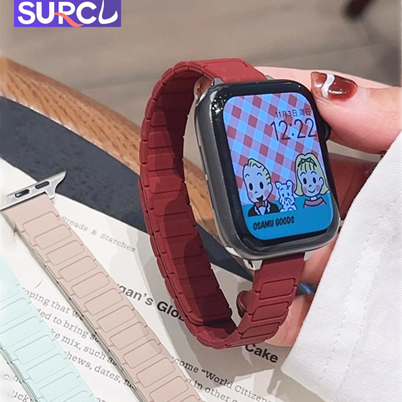 สายซิลิโคนแม่เหล็กสําหรับapleสายนาฬิกาultra 2 49 มม.10 46 มม.42 มม.ผู้หญิงSlimสร้อยข้อมือสําหรับSmar