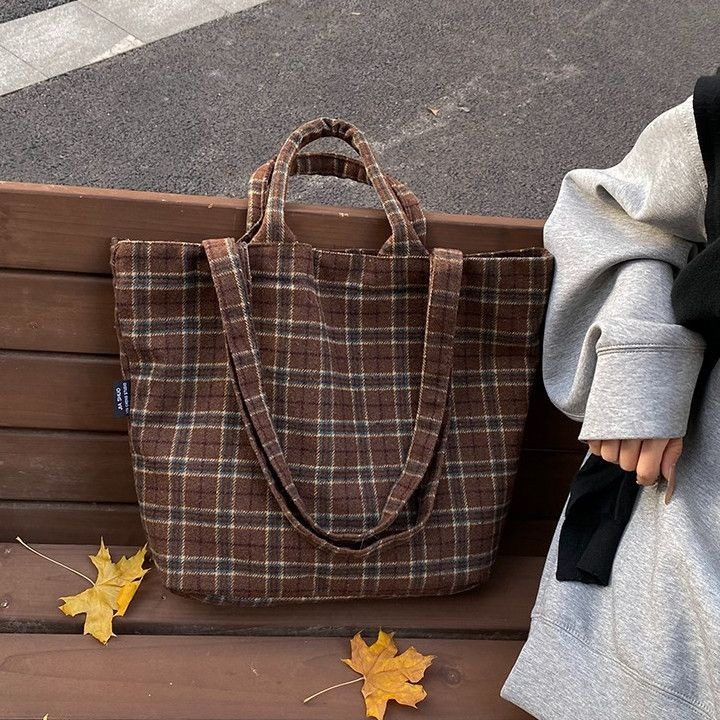 กระเป๋า ใหม่สไตล์ทําด้วยผ้าขนสัตว์ลายสก๊อตกระเป๋าสะพายแบบพกพา คู่-ใช้ ใต้วงแขน สิริ กระเป๋าผู้หญิง