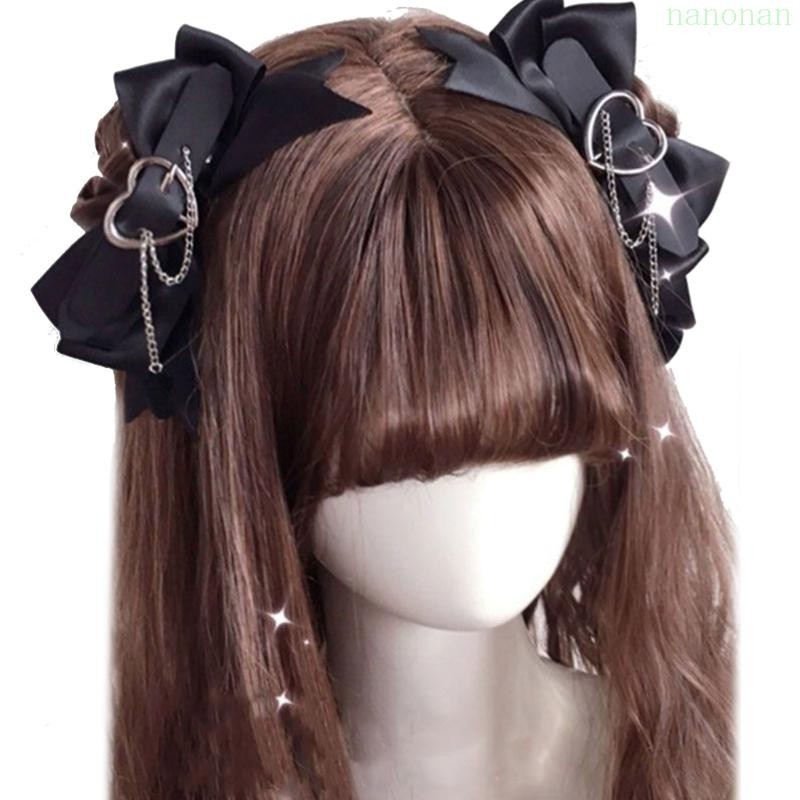Nan Bowknot Shape Hairpins สาวร้อน Punk Harajuku กิ๊บติดผมฮาโลวีนหางม้าด้านข้างคลิปผมพร้อมโซ่สําหรับผู้หญิง Bang