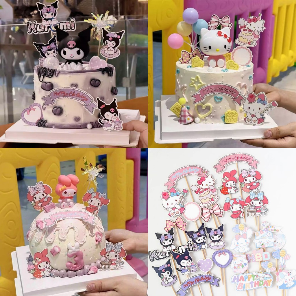 Sanrio Kuromi เค้กตกแต่งสีดําแป้งเด็กเจ้าหญิงวันเกิดตกแต่ง Plugin ชุด
