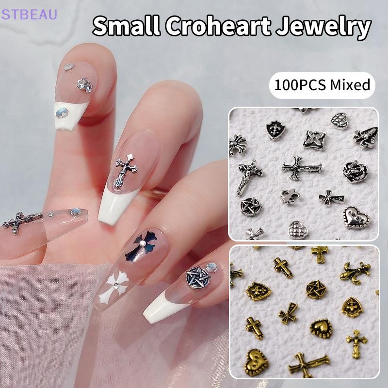 [cxSTBEAU] 100pcs Mini Dark Cross Chrome Hearts Nail Diamond Metal Ch Retro DIY อุปกรณ์ตกแต่งบุคลิกภาพเล็บผู้ที่ชื่นชอบ MME