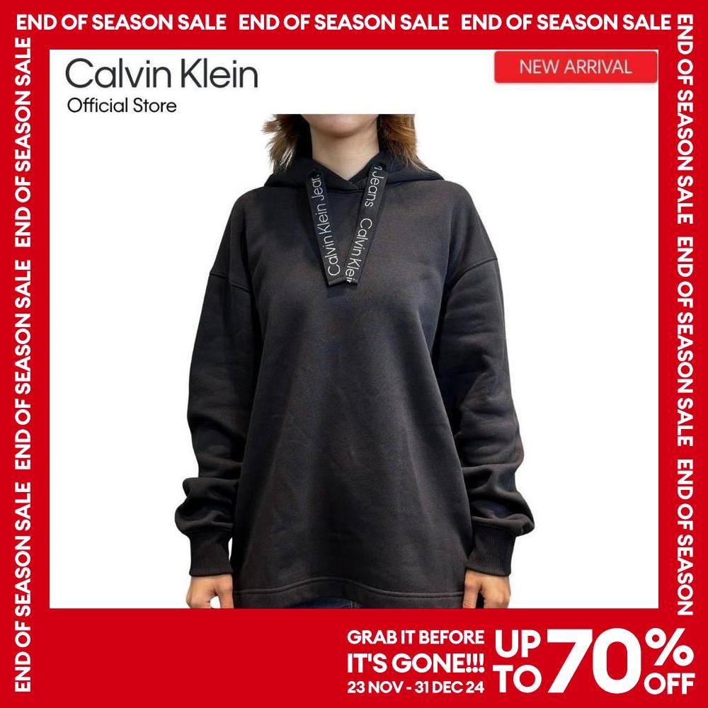 CALVIN KLEIN เสื้อสเวตเชิ้ตมีฮู้ดผู้หญิง รุ่น ZW02605 BEH - สีดำ