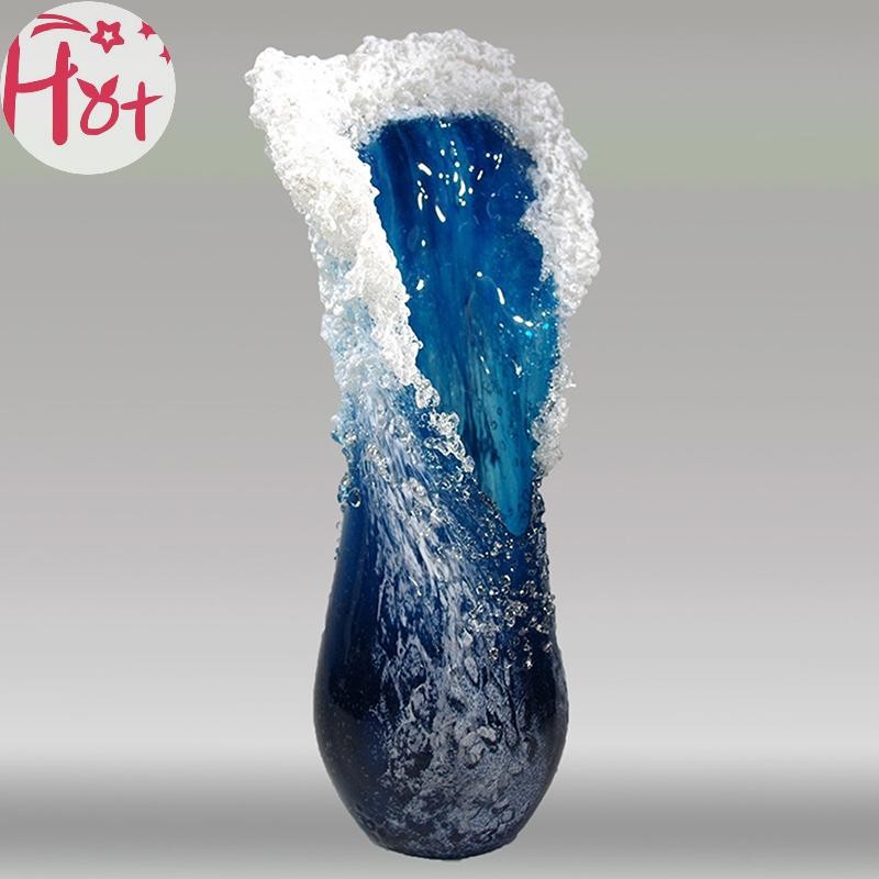 Ge Ocean Wave แจกันขนาดเล็กงานฝีมือเรซิน Ocean Wave แจกันตกแต่ง Ocean Series สีฟ้าตกแต่งบ้าน Square