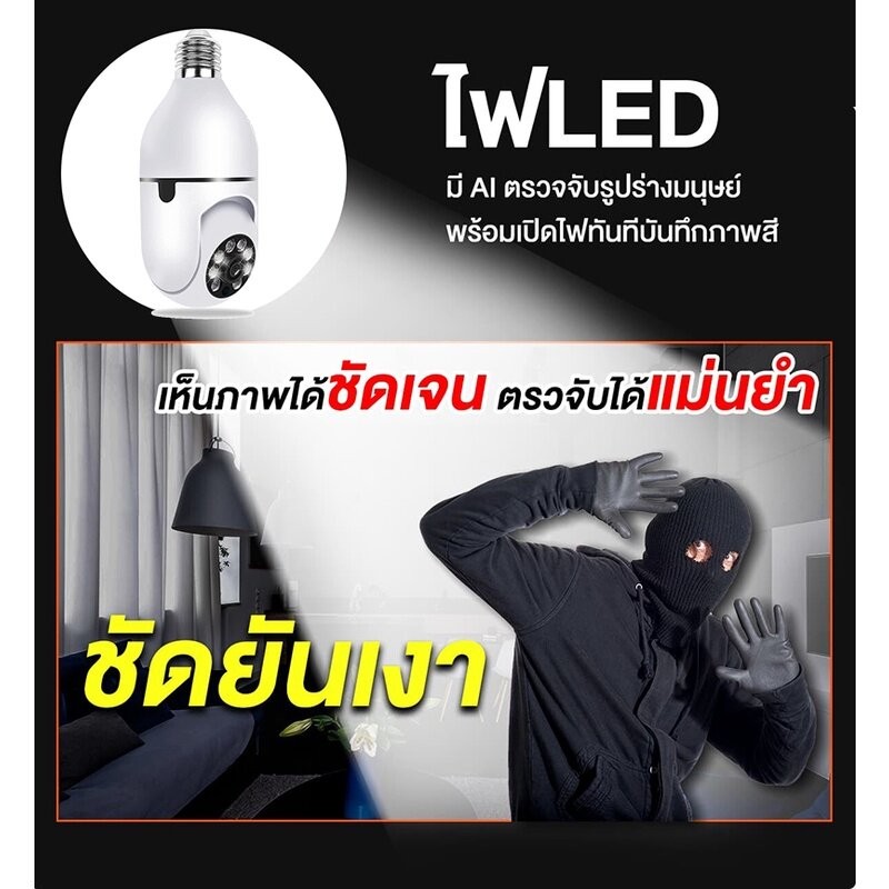 MonQiQi ซื้อ 1 แถม 1 กล้องวงจร กล้องหลอดไฟ กล้องวงจรปิดไร้สาย wifi กล้องวงจรปิดกล้องหลอด 360° HD 1080P อินฟราเรด CCTV