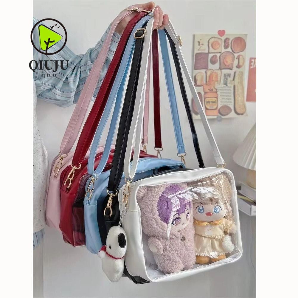 Qiuju Girls Kawaii Itabag,โปร่งใสJKกระเป๋าผู้หญิงCrossbodyกระเป๋า,Creative Harajukuขนาดใหญ่ความจุPUหนังไหล่กระเป๋าสําหรับ20ซม.ตุ๊กตา