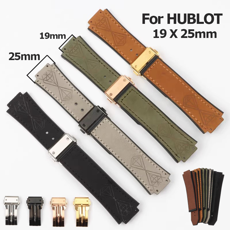 19x25 มม.ของแท้หนังสายนาฬิกาซิลิโคนสําหรับ Hublot BIG BANG เปลี่ยนสายนาฬิกาพับหัวเข็มขัด Cowhide สร้อยข้อมือผู้ชายผู้หญิงกีฬาเข็มขัดข้อมือ
