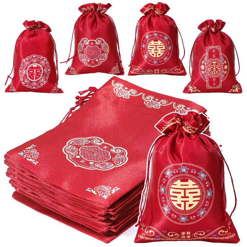 [ ที่โดดเด่น ] กระเป๋าหูรูดผ้าซาตินสีแดง - กระเป๋าห่อขนมแต่งงาน - กระเป๋าตกแต่งของขวัญเทศกาล - แพ็คเก็บรายการเล็กๆ - ถุงบรรจุขนมถั่ว - รูปที่ 7