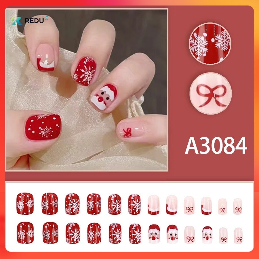 🎁【TT3084】เล็บปลอม เล็บปลอมสำเร็จรูป กันน้ำ หลากหลายสไตล์ 24 ชิ้น