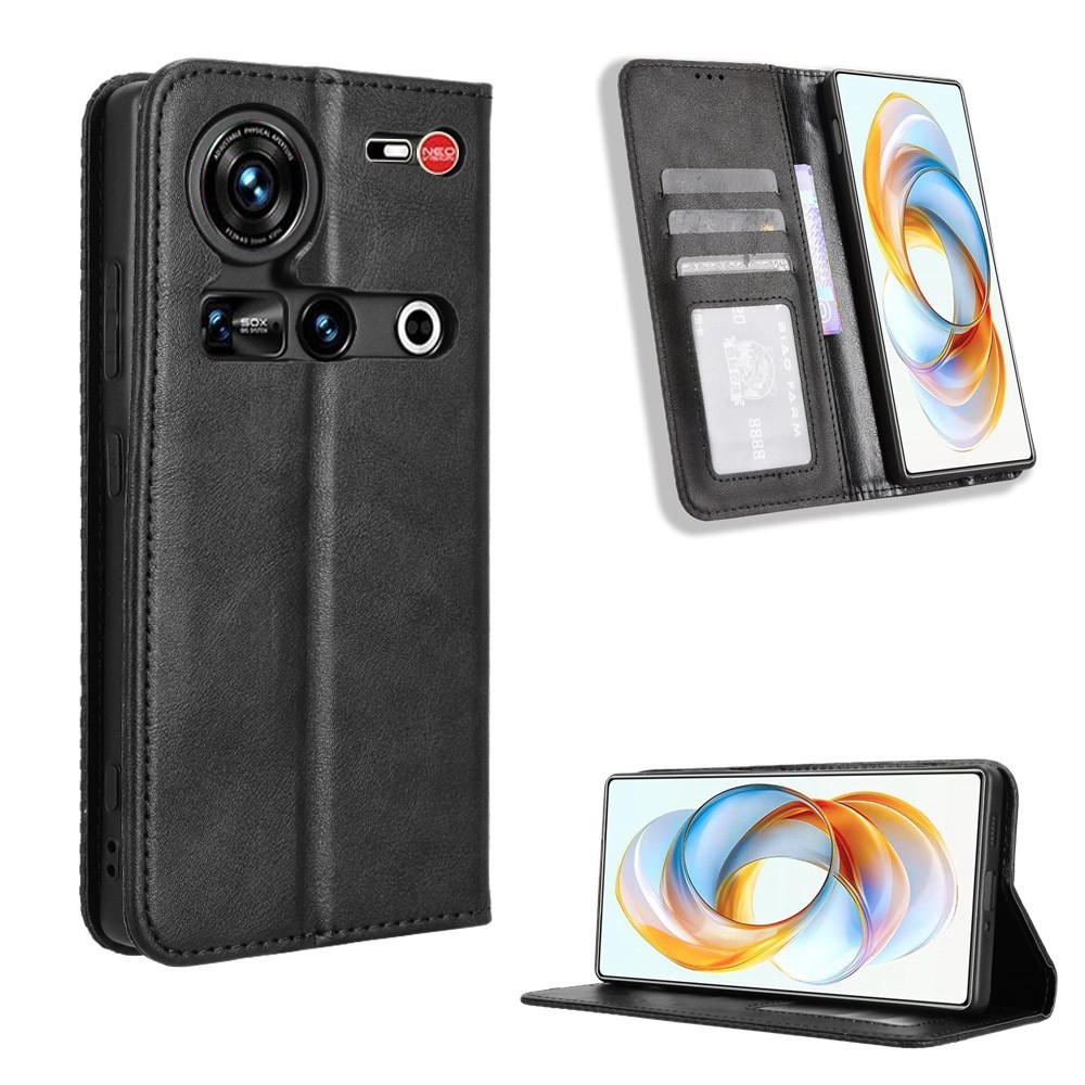 ปลอก ZTE Nubia Z70S Ultra 5G Vintage Flip Cover Magnetic Business Wallet Case PU Leather Cases Card 