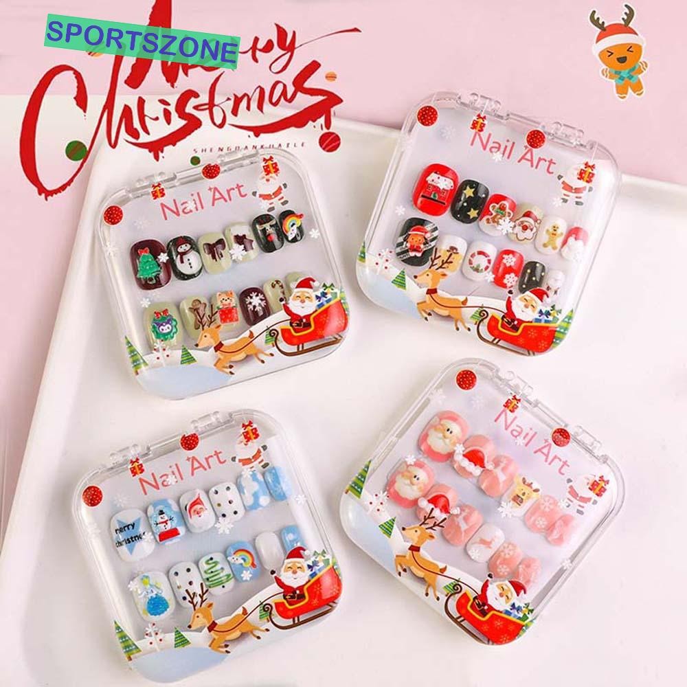 Sportszone คริสต์มาสเด็กเล็บปลอม, Kuromi Elk Santa Claus เด็ก Xmas เล็บปลอม, Christmas Tree สั้นสแควร์รูป Candy สีเด็กเล็บปลอม Extension นักเรียน