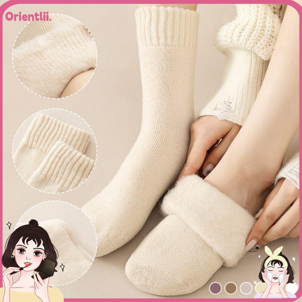 Orienttk ถุงเท้าหิมะแคชเมียร์,ถุงเท้าหลอดกลางความร้อนขนสัตว์ฤดูหนาวอุ่น Thicken ถุงเท้า,ฤดูหนาวอุ่นผ้าฝ้ายโพลีเอสเตอร์ไม่มีรอยต่อเก็บเครื่องมืออุ่น