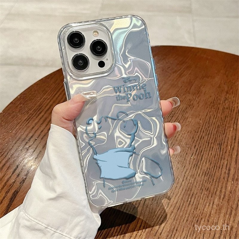 เคสป้องกันหมีพูห์สีฟ้าสำหรับ iPhone 14PROMAX 15PROMAX 16PROMAX 14 15 16 PLUS 11 12 13 PRO MAX 11pro 12pro เคสเลเซอร์กันกระแทก