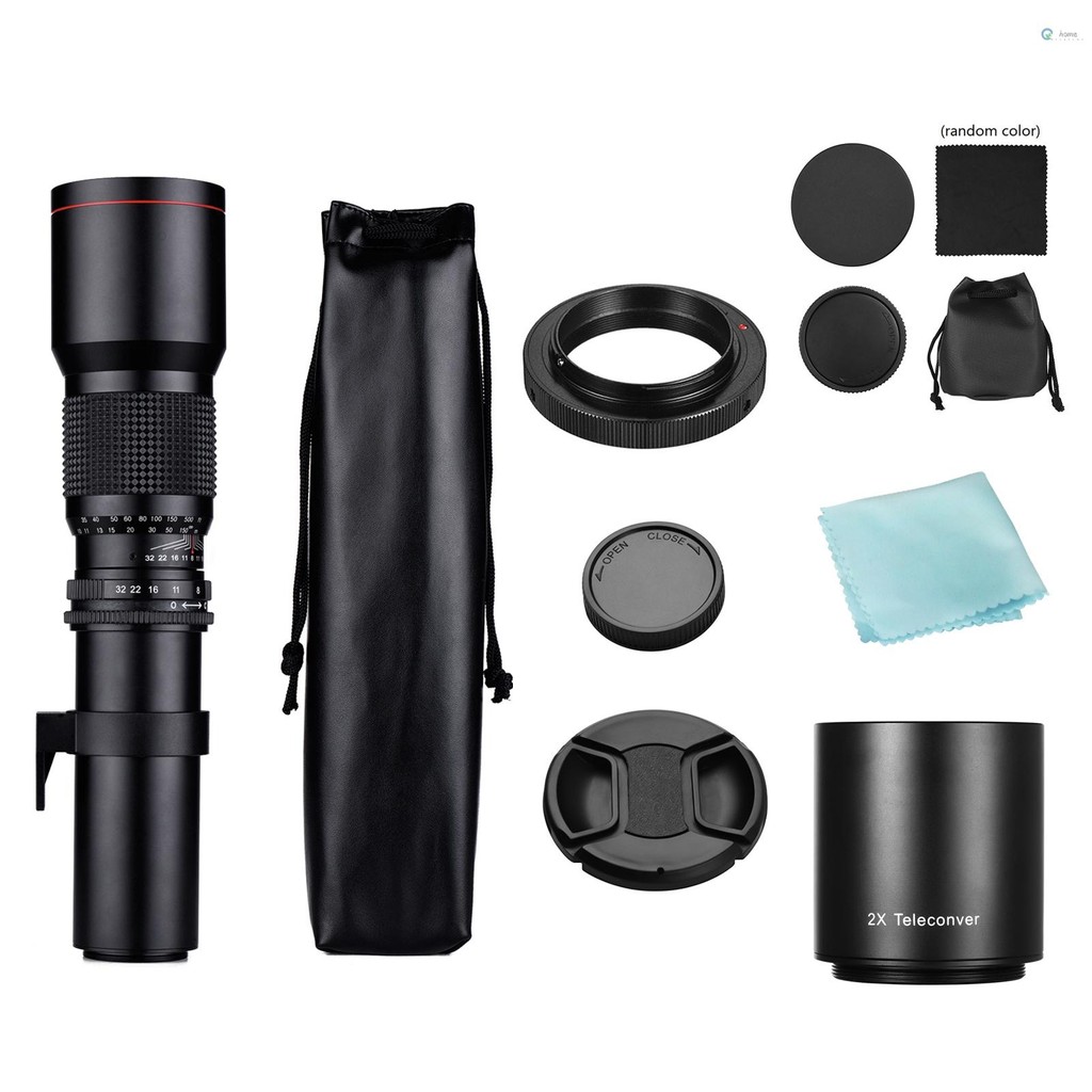 กล้อง Super Telephoto เลนส์ 500 มม.F/8.0-32 ซูมแบบแมนนวล T-Mount + 2X 500 มม. เลนส์ Teleconverter + T2-AI อะแดปเตอร์แหวนเปลี่ยนสําหรับ D850 D810 D800 D750 D700 D610 D300 D3100 D3200 D3