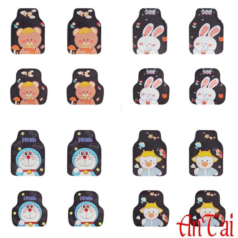 พรมรถยนต์4pcs กันลื่นกันน้ำ ทนต่อการสึกหรอและทนต่อสิ่งสกปรก สามารถตัดได้ เหมาะสำหรับรถยนต์5ที่นั่ง