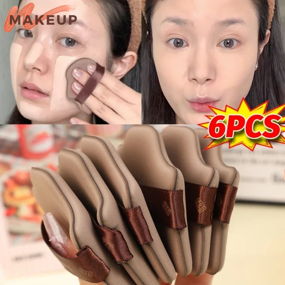 ชุดแป้งพัฟช็อกโกแลต 6 ชิ้น - รองพื้นรูปคุกกี้ Air Cushion - สําหรับบีบีครีม รองพื้น แป้งฝุ่น - Face Beauty Tool - นุ่ม เปียกและแห้ง ซักได้