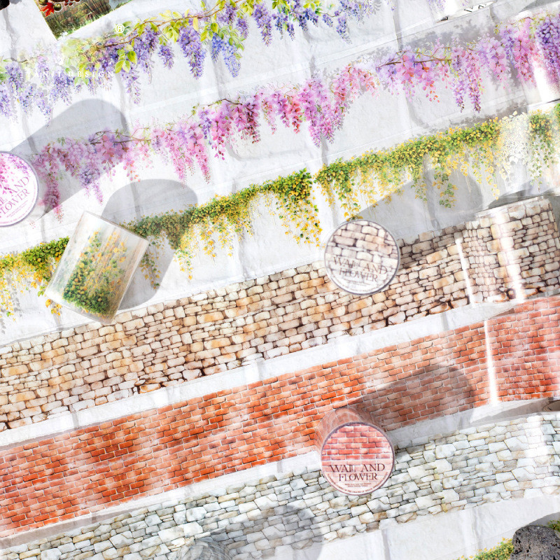 Journamm 50 มม.* 2 เมตรผนังและดอกไม้ Series PET เทปตกแต่ง Junk Journal DIY Scrapbooking โรงเรียนอุปกรณ์ Collage เทป