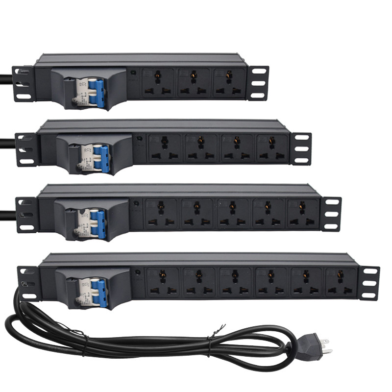 Pdu Power Strip 2 - 10 universal Outlets พร้อมเบรกเกอร์ 16A, โคมไฟ LED,สายไฟ 2 ม.,Server Rack Mount