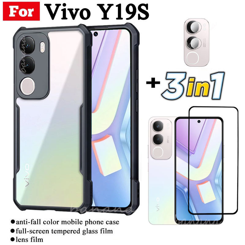 3 IN 1 Vivo Y19S เคสโทรศัพท์มือถือป้องกันการล่มสลายสําหรับ Vivo Y19s Y1 9S ฟิล์มกระจกนิรภัย + ฟิล์มเ