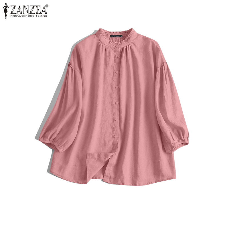 ZANZEA ใส่ ซานเซีย ผู้หญิงเกาหลีลําลอง โอ-คอสามไตรมาสแขนไม้ตัดเสื้อหลวม